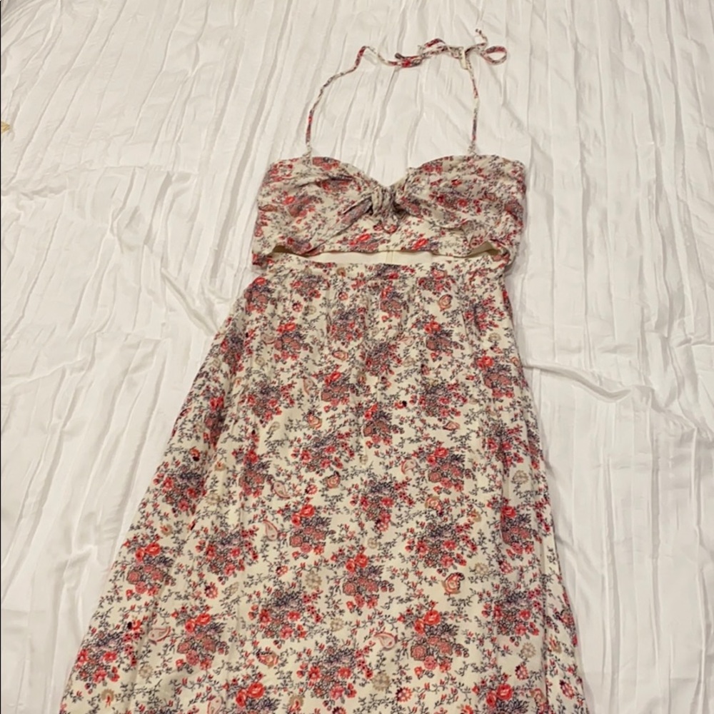 Wayf Floral Printed Cut Out Midi Dress